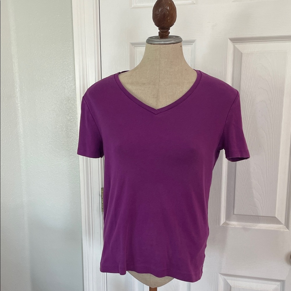 Vintage Purple V-Neck short sleeve 100% cotton Top T-shirt tee women’s size 10